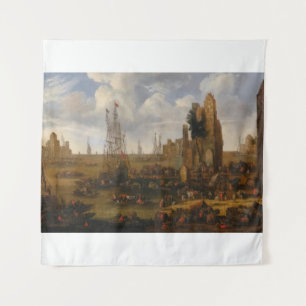 A Capriccio View Of A Busy Harbour Scene Tapestry