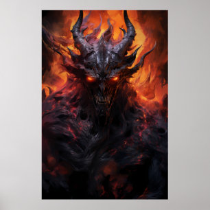 A Captivating Art Painting of a Fiery Hell Demon Poster