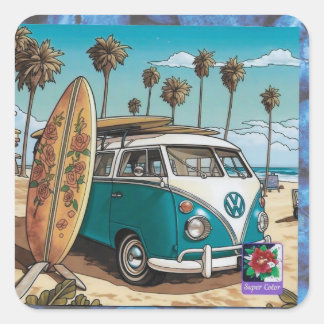 a car on a square photo square sticker