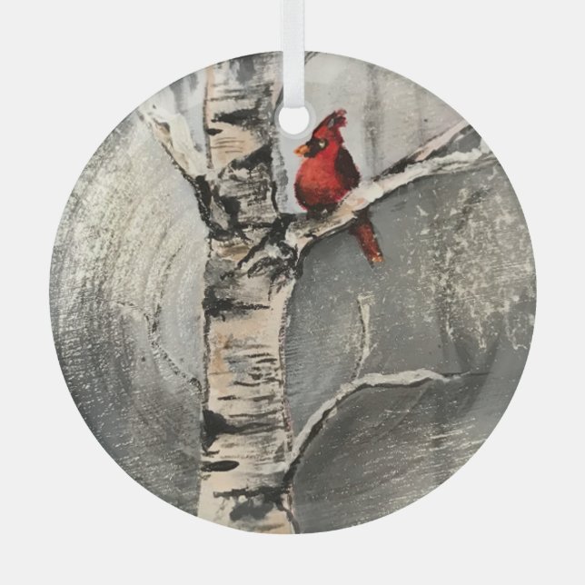 A Cardinal in Winter Glass Tree Decoration (Front)