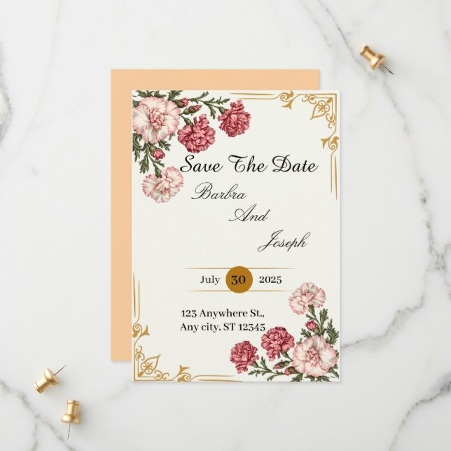 A Carnation of Love Save The Date (Front/Back In Situ)