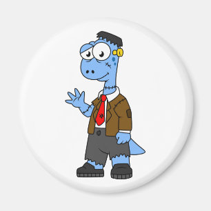 A Cartoon Brontosaur Dressed Up As Frankenstein. Magnet