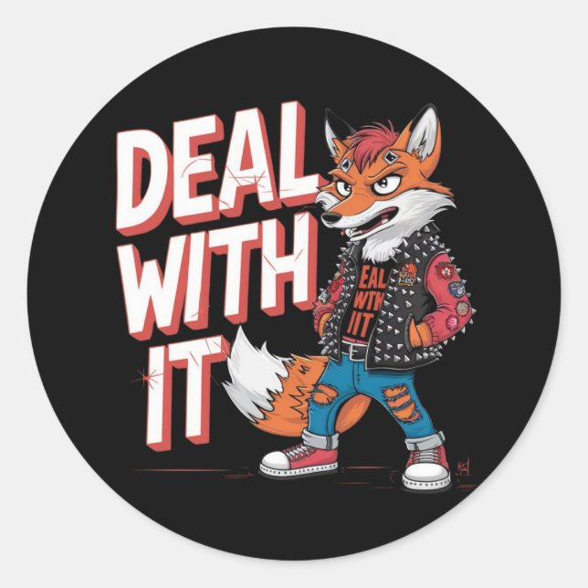 A cartoon fox in a Harajuku punk style Classic Round Sticker (Front)