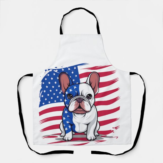 A cartoon French bulldog with American flag Apron (Front)