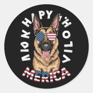 A cartoon German Shepherd in American flag colours Classic Round Sticker