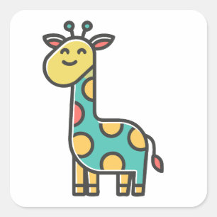 A cartoon giraffe with a yellow head, teal body. square sticker