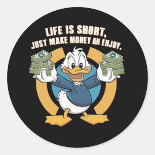 A cartoon happy character duck holding bundles(3) Classic Round Sticker
