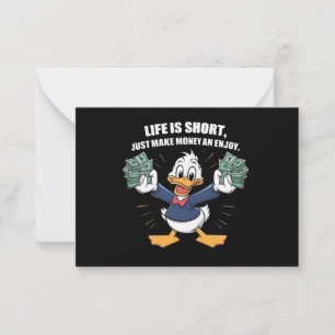  A cartoon happy character duck holding bundles Card