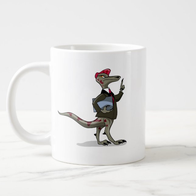 A Cartoon Iguanodon Clerk. Large Coffee Mug (Left)