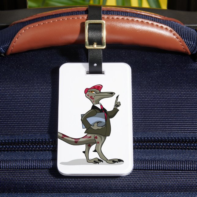 A Cartoon Iguanodon Clerk. Luggage Tag (Front Insitu 2)