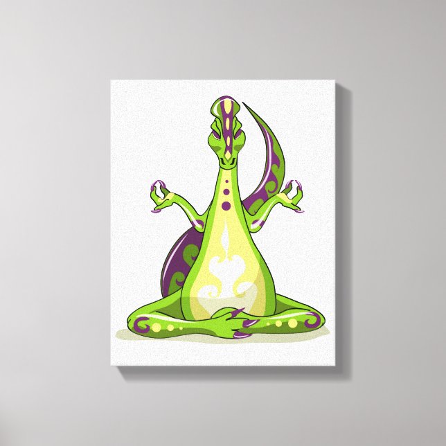 A Cartoon Iguanodon Dinosaur Doing Yoga. Canvas Print (Front)