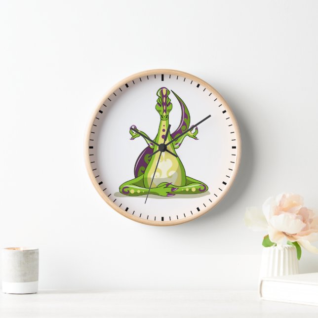A Cartoon Iguanodon Dinosaur Doing Yoga. Clock (Home)