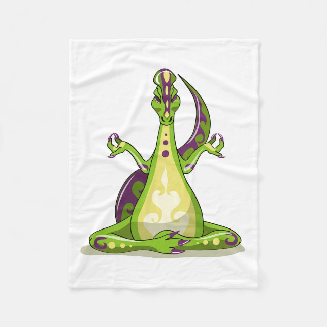 A Cartoon Iguanodon Dinosaur Doing Yoga. Fleece Blanket (Front)