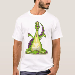 A Cartoon Iguanodon Dinosaur Doing Yoga. T-Shirt