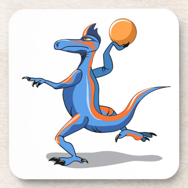 A Cartoon Iguanodon Playing Basketball. Coaster (Front)
