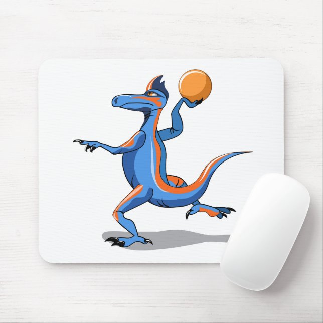 A Cartoon Iguanodon Playing Basketball. Mouse Pad (With Mouse)