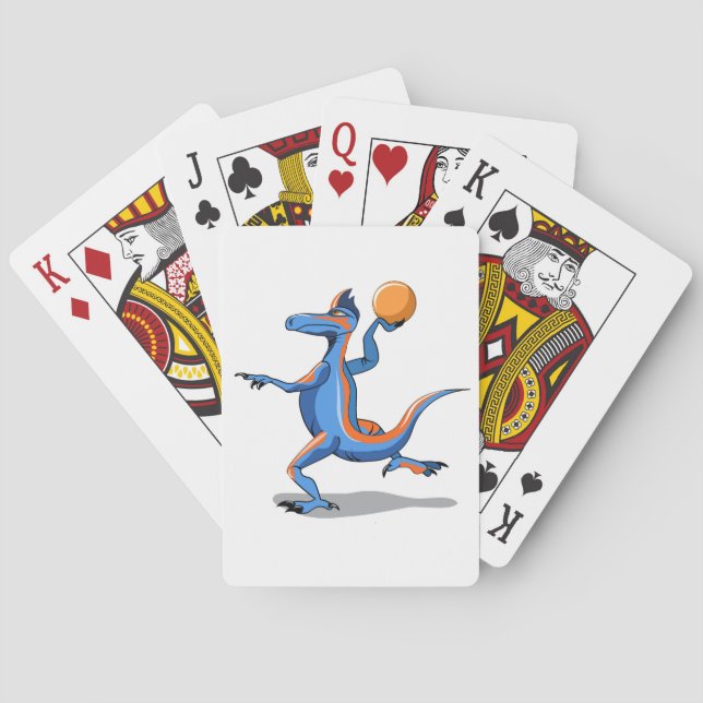 A Cartoon Iguanodon Playing Basketball. Playing Cards (Back)