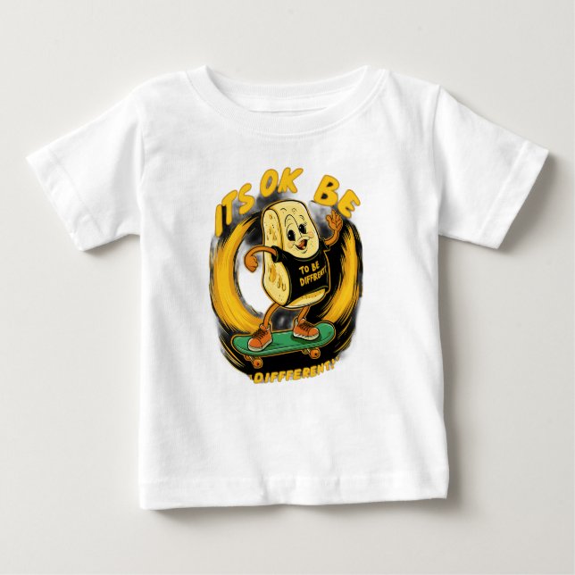 A cartoon mozzaerlla stick on the skateboard, attr baby T-Shirt (Front)