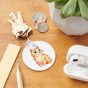 a cartoon orange tabby cat key ring