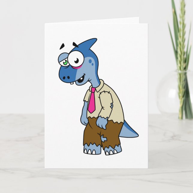 A Cartoon Parasaurolophus Dressed Up As A Zombie. Card (Front)