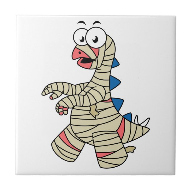 A Cartoon Stegosaurus Dressed Up As A Mummy. Tile (Front)