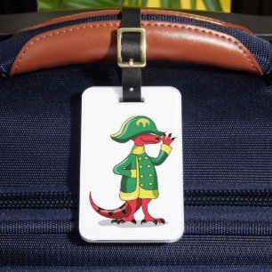 A Cartoon Tyrannosaur Rex Dressed As Napoleon. Luggage Tag