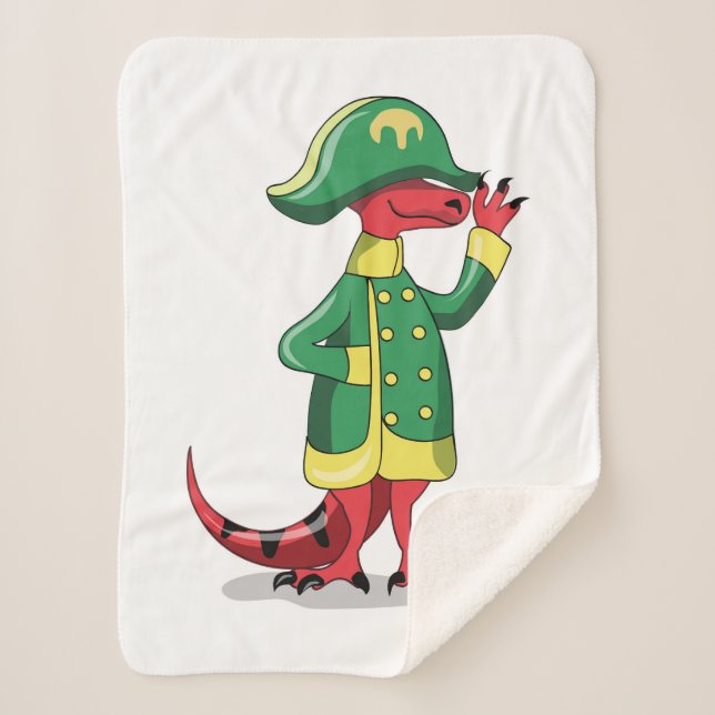 A Cartoon Tyrannosaur Rex Dressed As Napoleon. Sherpa Blanket (Front)