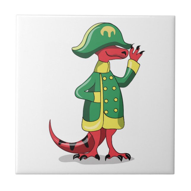 A Cartoon Tyrannosaur Rex Dressed As Napoleon. Tile (Front)