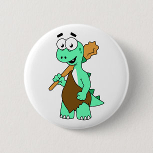 A Cartoon Tyrannosaurus Rex Caveman. 6 Cm Round Badge