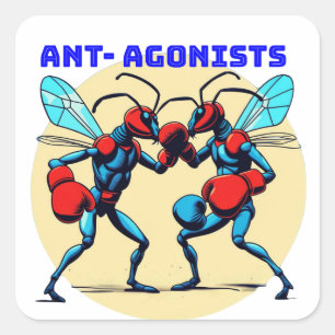 A Cartoonish Image Of Two Ants Fighting Square Sticker