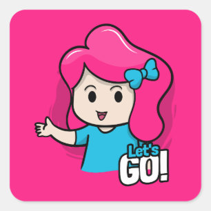 A cartoonish square sticker