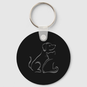 A Cat And A Dog Silhoutte Friendship Key Ring
