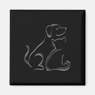A Cat And A Dog Silhoutte Friendship Magnet