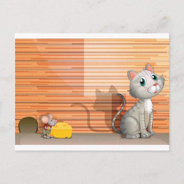 A cat and a rat with cheese postcard (Front)