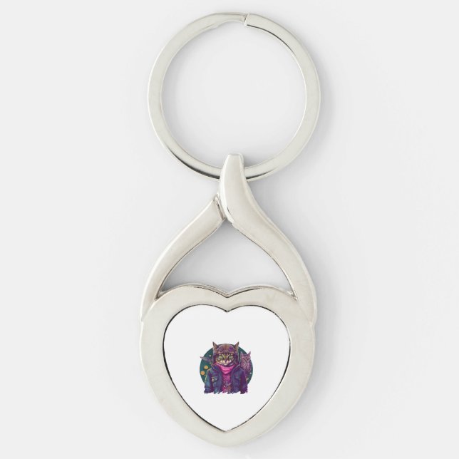 A Cat And An Owl  Key Ring (Front)