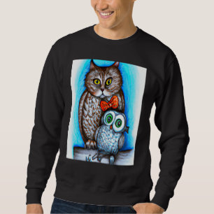 A Cat And An Owl Mixed Art Sweatshirt