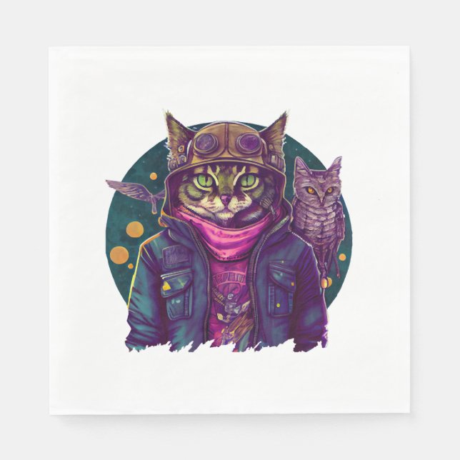 A Cat And An Owl  Napkin (Front)