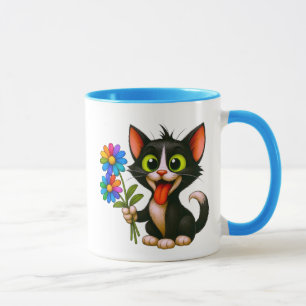 A cat delivering flowers mug