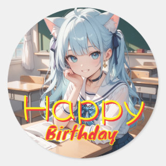 a cat-ear girl in sailor clothes classic round sticker