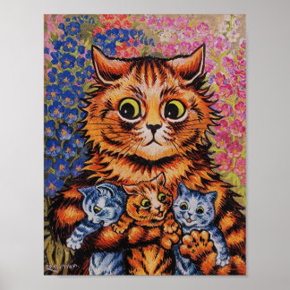 A CAT HER KITTENS LOUIS WAIN POSTER
