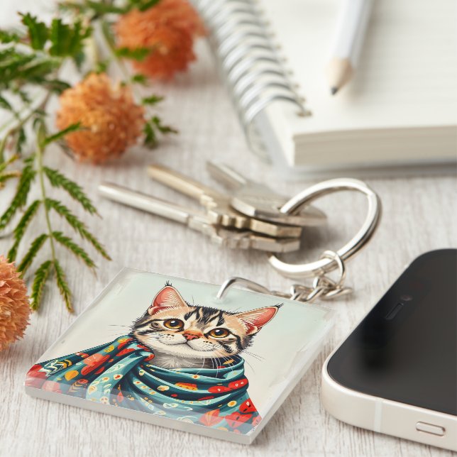 a cat in a blanket key ring (Front Right)