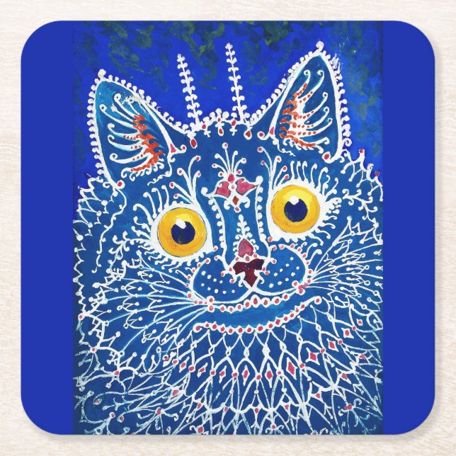 A cat in gothic style by Louis Wain  Square Paper Coaster (Front)