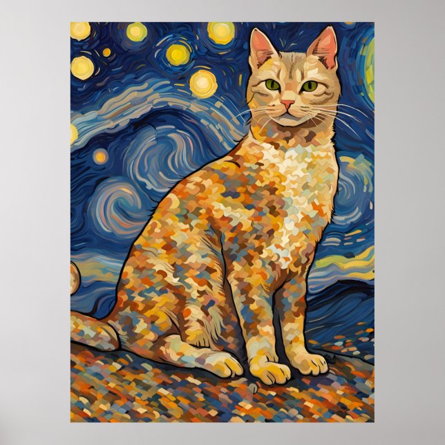 A Cat in The Starry Night Poster (Front)