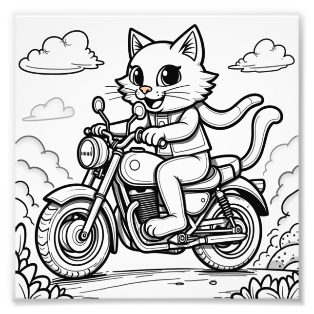 a cat riding a motorcycle  photo print (Front)