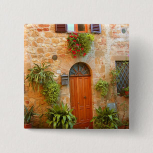 A cat seeks entrance to home in Pienza, Italy. 15 Cm Square Badge