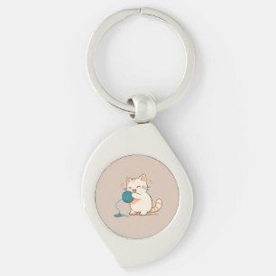 A cat spinning yarn is so cute key ring