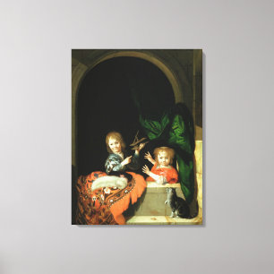 A Cat watching two boys Canvas Print