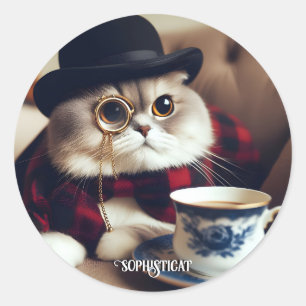 A Cat Wearing a Monocle Classic Round Sticker