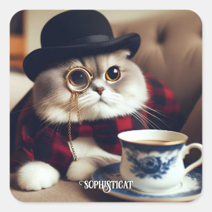 A Cat Wearing a Monocle Square Sticker