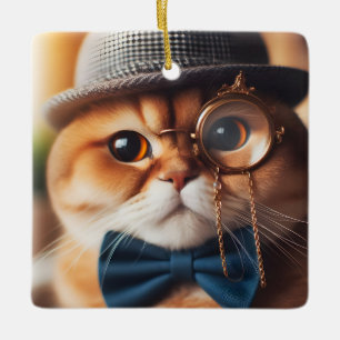 A Cat Wearing a Monocle VII Ceramic Ornament